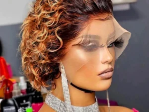 Pixie Cut Wig 1B 30 Brown Color Lace Wig Spring curl Short Bob Human Hair Wig For Women Natural Col